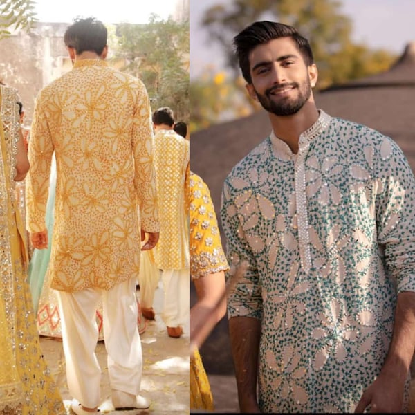 Designer Men's Kurta Pajama With Embroidery Work, Indian Pakistani Mens Wear, Wedding Wear For Men, Ethnic Wear For Men