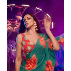 Deepika Padukone Inspired Green Floral Bollywood Saree For Women, Jawan Movie Saree, Designer Indian Sarees For Women