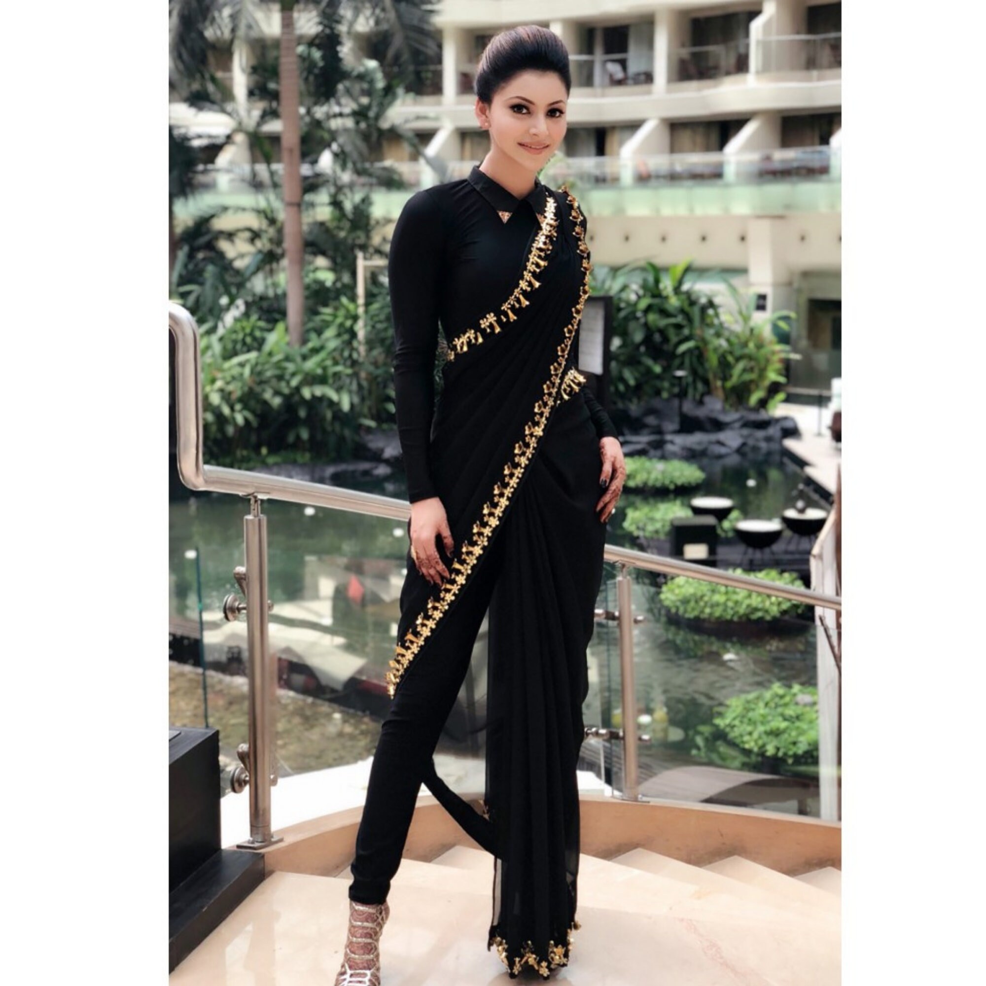 Rama Black Designer Embroidered Party Wear Saree