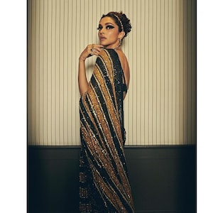 Deepika Padukone Inspired Black and Gold Sequins Saree Indian - Etsy