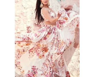 Elegant Floral Lehenga Choli, Floral Engagement Lehenga, Bridesmaids Lehenga, Indian Wedding Party Wear, Trendy Lehenga Blouse