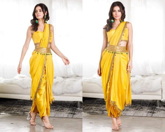 Glamorous Dhoti Saree With Embellished Belt Indowestern Dress
