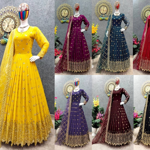 Wunderschöne bestickte indische Kleider-Kollektion für Frauen, Anarkali-Kleider, indische Hochzeitskleidung, genähte indische Outfits