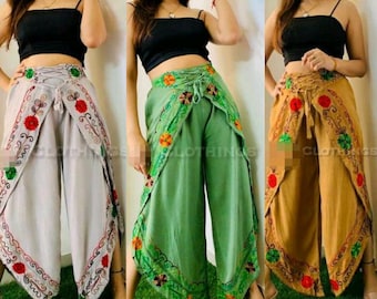 Boho Indian Dhoti Pants, Embroidered Hippie Pants, Boho Clothing, Patiala Pants, Embroidery Salwar Pants