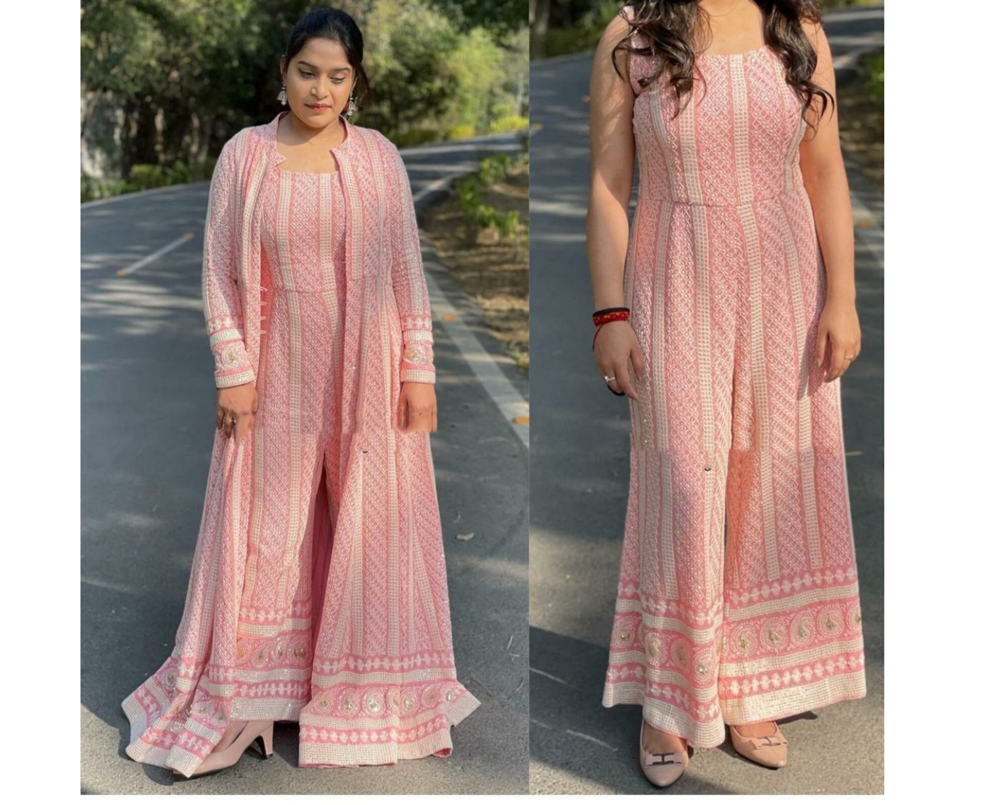 Pastel Pink Readymade Suit With Long 