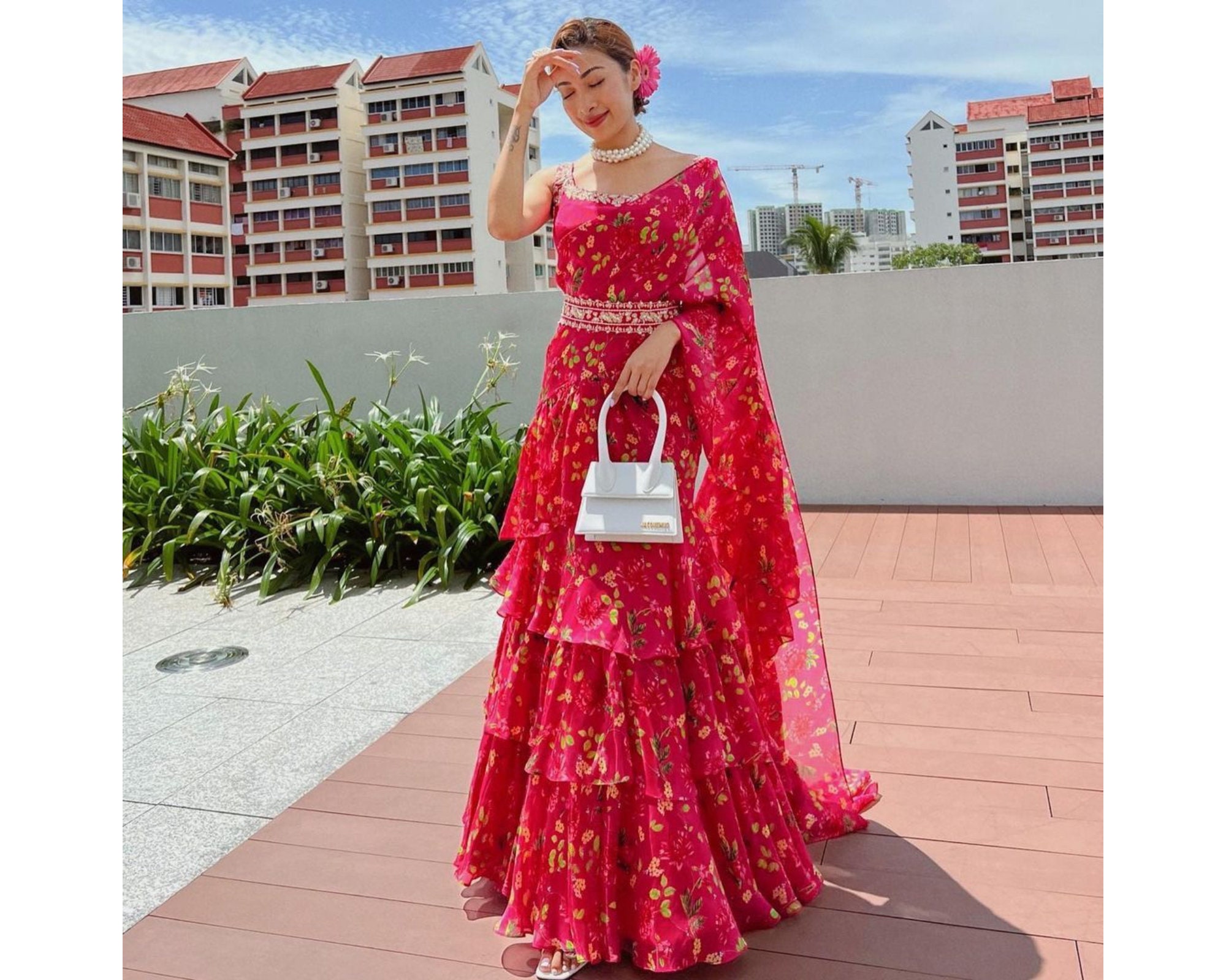 Buy Floral Ruffles Indo Western Saree for Women Ready to Wear Online in India - Etsy Buy Floral Ruffles Indo Western Saree for Women Ready to Wear Online in India - Etsy