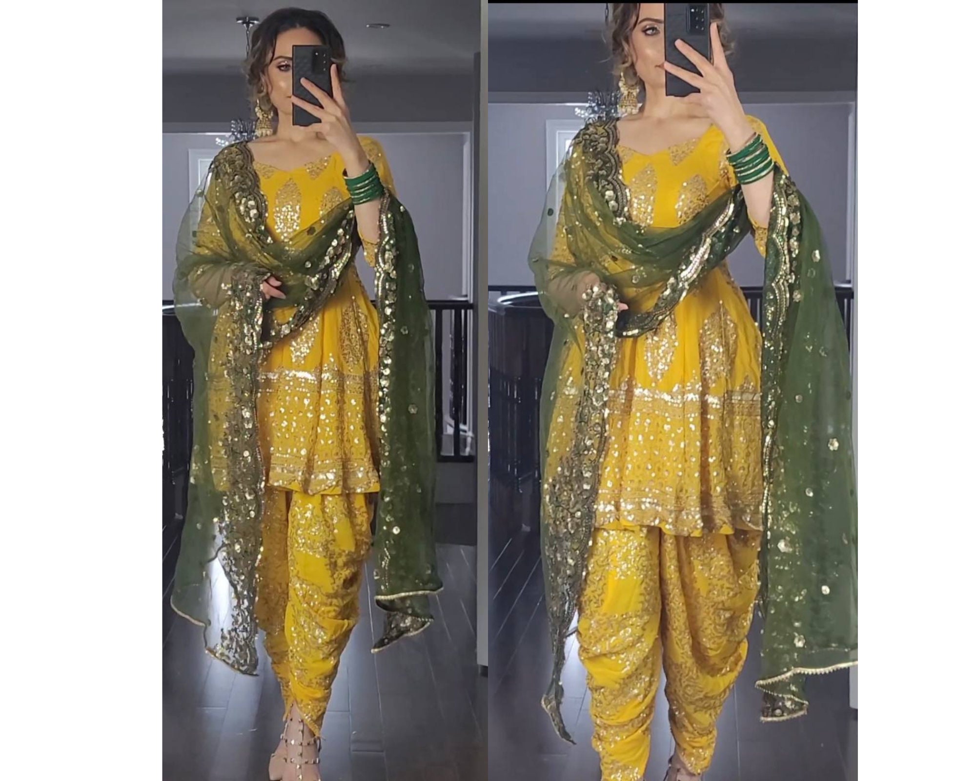 Yellow Embroidery Work Dhoti Style Salwar Suit