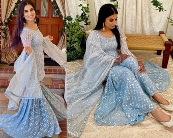 white and blue pakistani dress