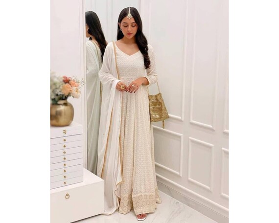 Elegant White Indian Anarkali Gown for Women Indian Wedding | Etsy