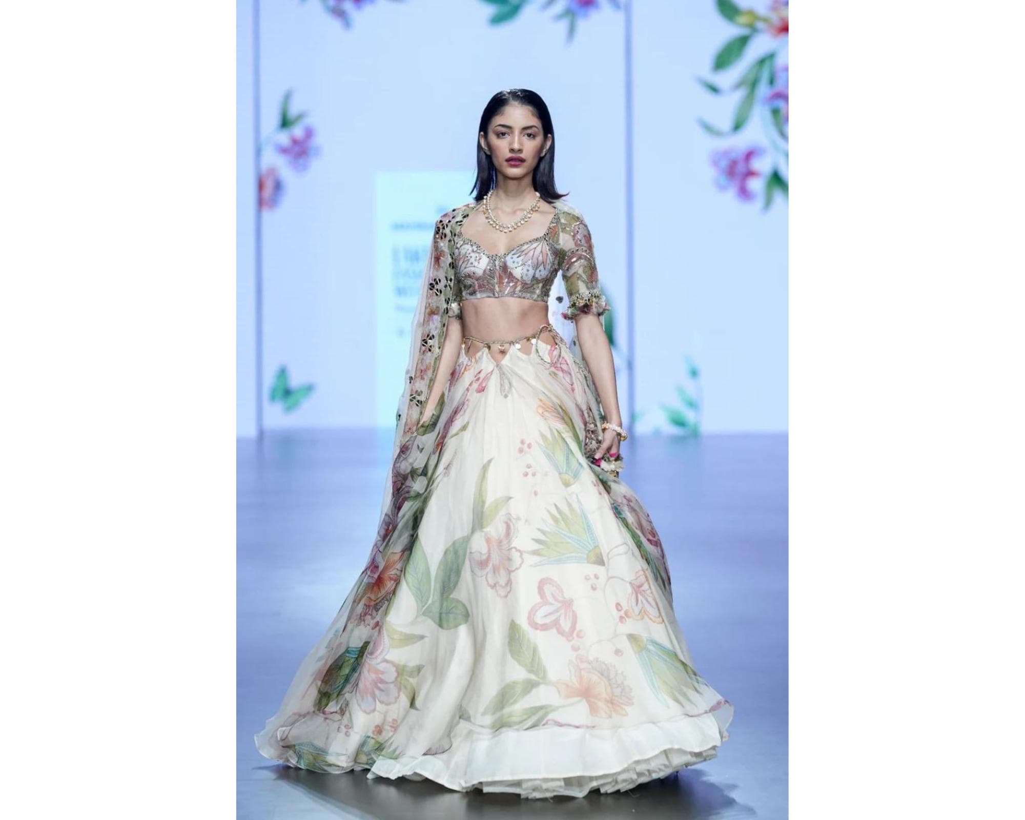 Off White Floral Printed Lehenga Choli For Indian Weddings Cocktail Reception Sangeet Party Wear Lehenga, Ready To Wear Stitched Lehenga