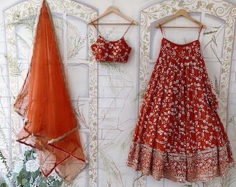 Orange Lehenga Choli Indian Wedding Bridesmaids Reception Sangeet Party Wear Lehenga, Designer Lehenga Choli, Stitched Lehenga Blouse