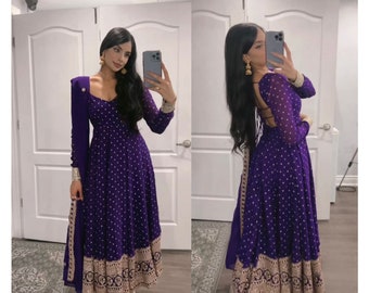 Trendy Purple Anarkali Suit With Backless Dori Style, Stitched Suits, Designer Salwar Kameez, Indian Wedding Wear For Women