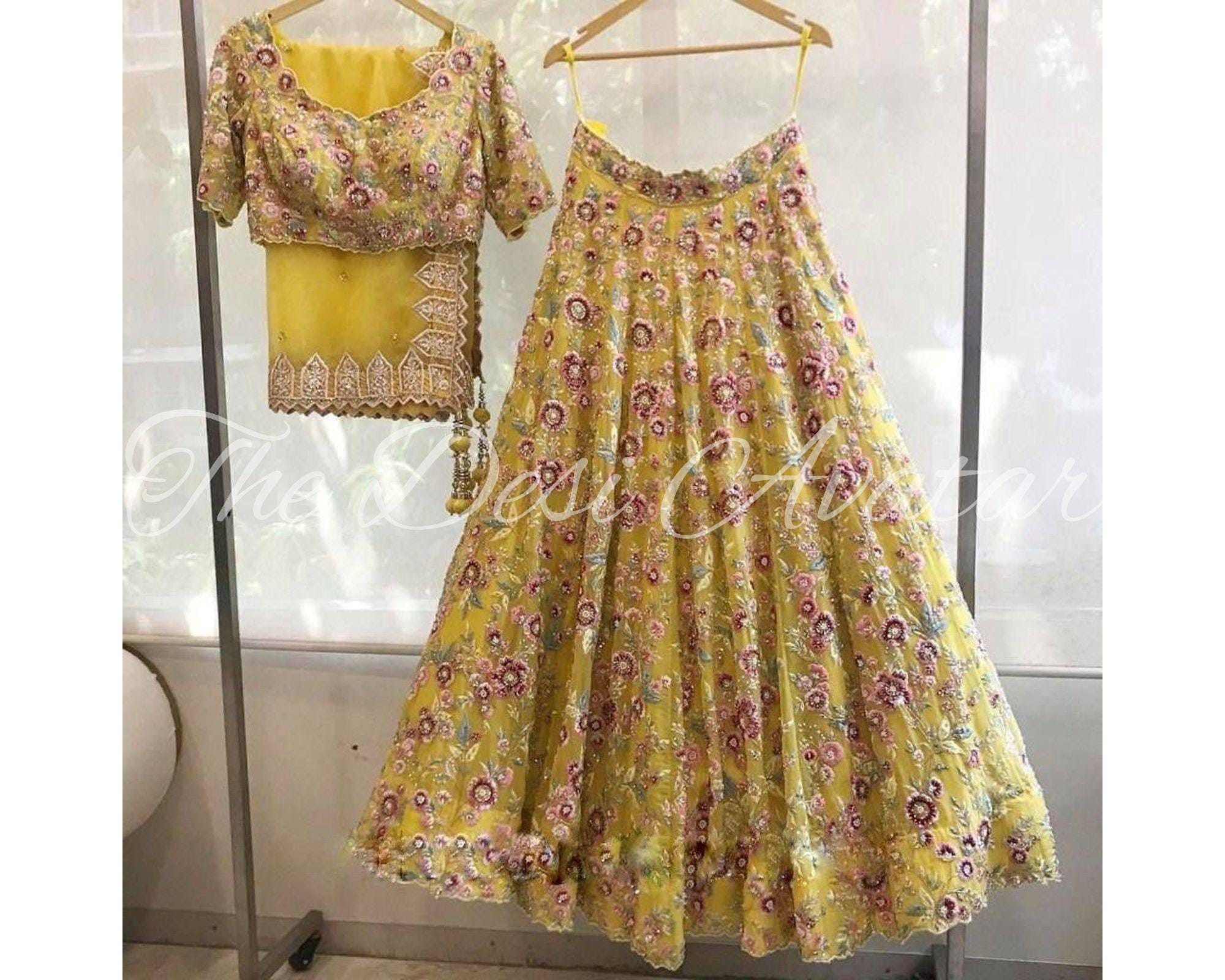 Yellow Designer Lehenga Choli For Women, Chaniya Choli, Indian Lehengas, Stitched Lehenga Blouse For Wedding, Indian Outfits For Women