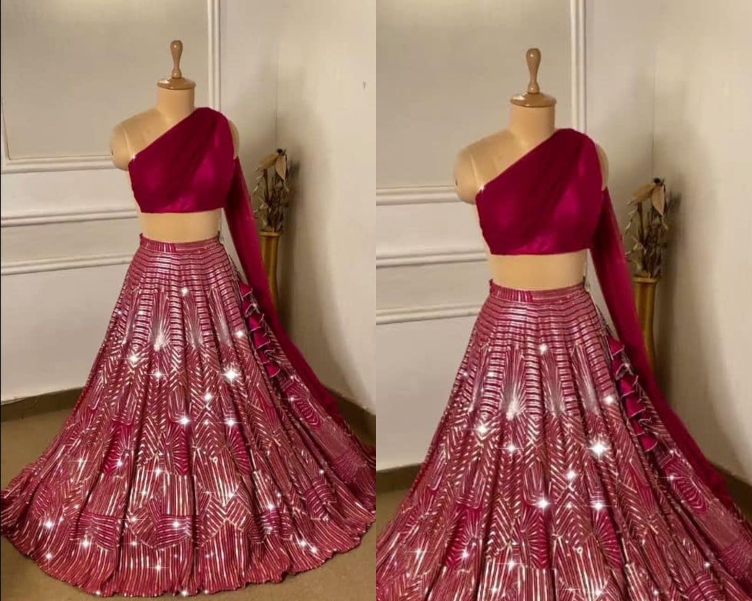 Pink Designer Lehenga Blouse for Women, One Shoulder Cape Style Trendy