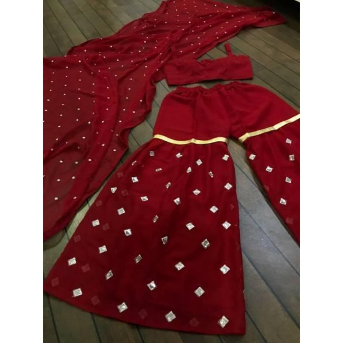 Red Sharara With Crop Top Dress Indian Wedding Sangeet Etsy