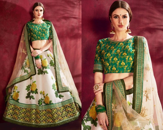 Green lehenga choli top designs for engagement