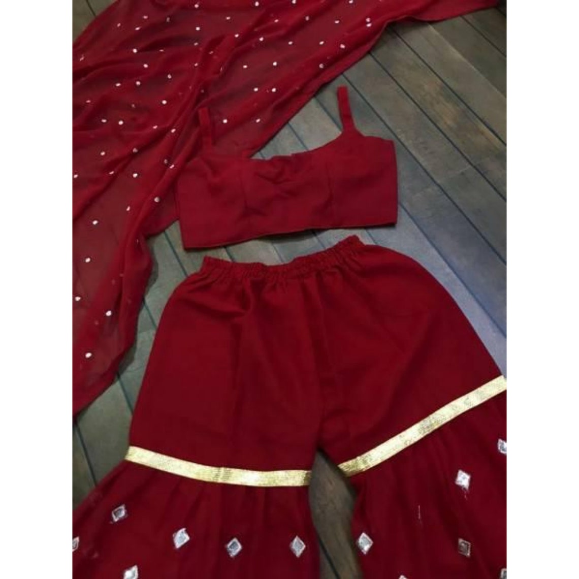 Red Sharara With Crop Top Dress Indian Wedding Sangeet Etsy