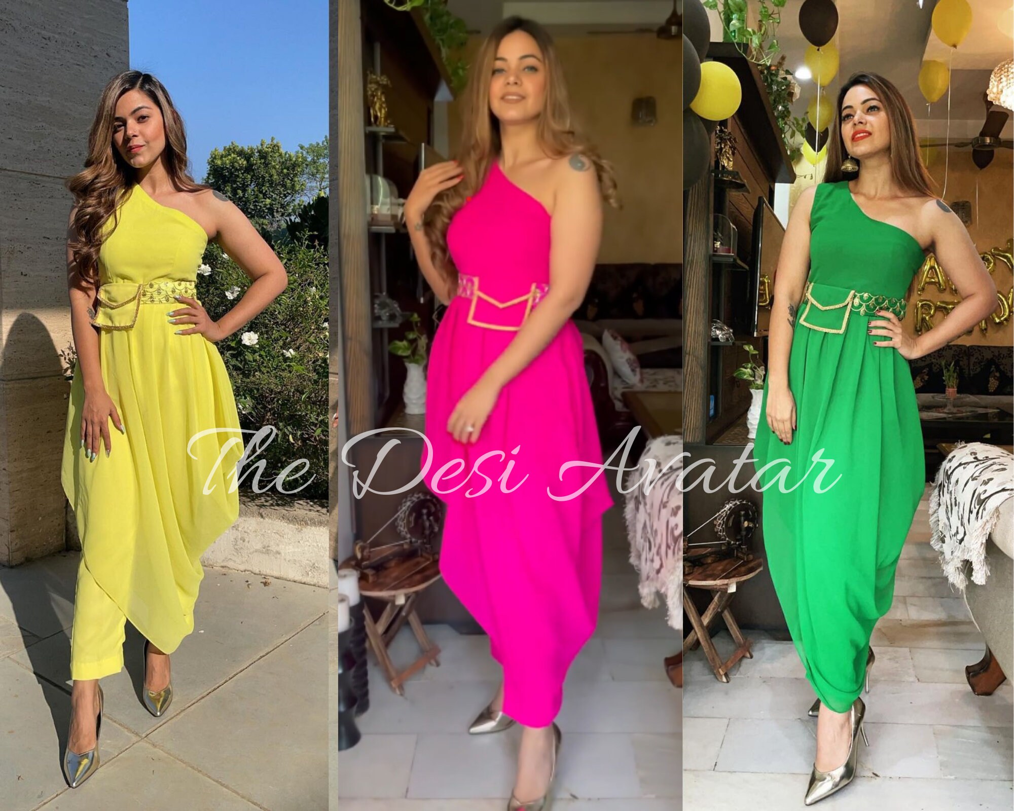 Belle tenue indienne drapee Dhoti avec un pantalon robe de reception de mariage indien Mehendi Sangeet robe indienne personnalisee de createur