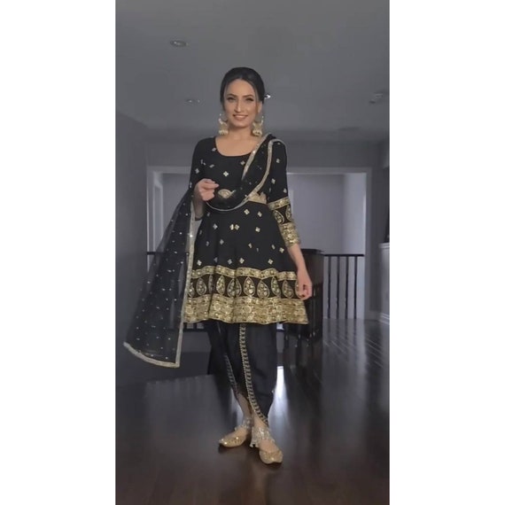 Black Dhoti Salwar Suit With Embroidery 