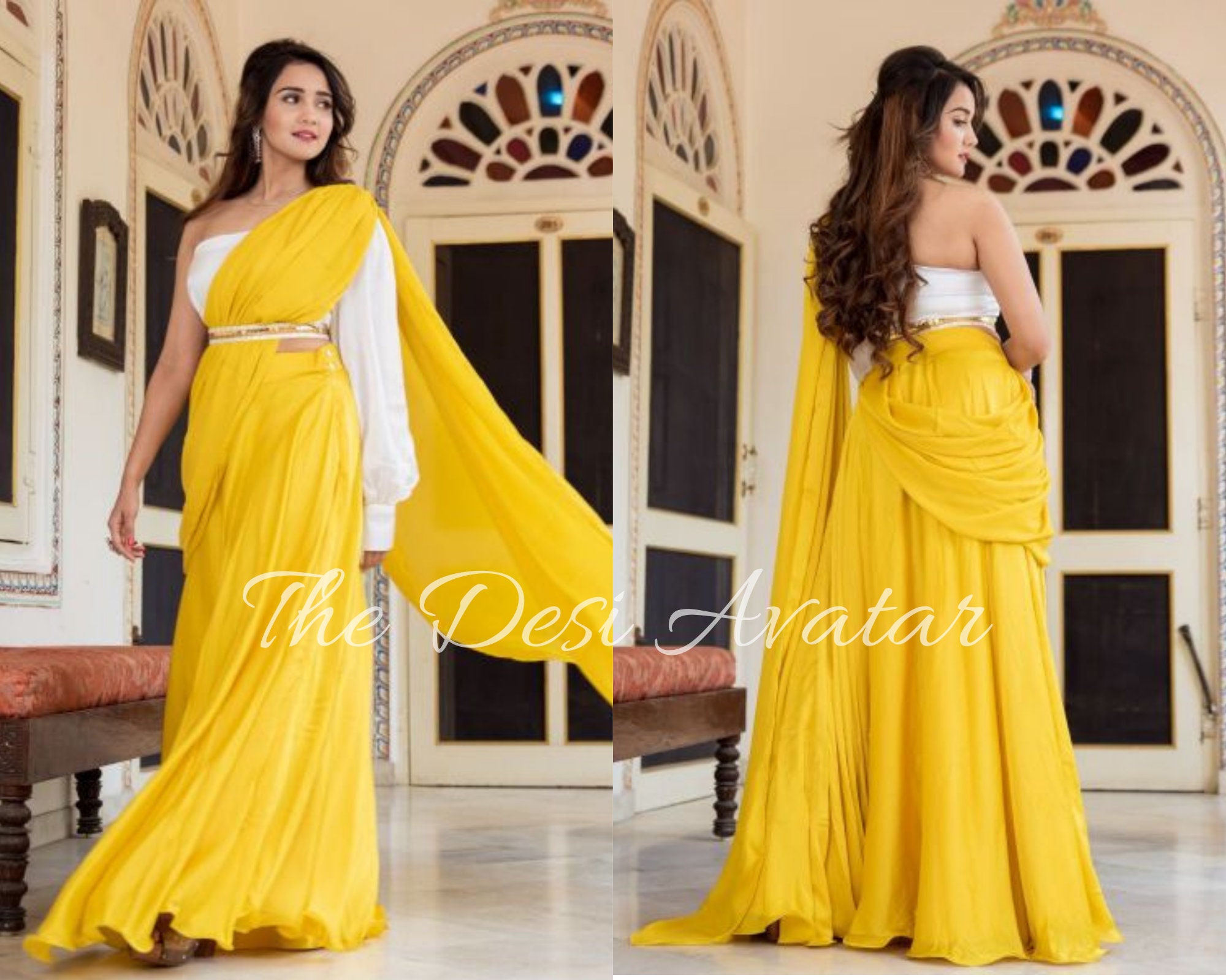 Women Ready To Wear Fancy Pre stitched skirt Style saree party wear 8792 :  : Clothing, Shoes & Accessories