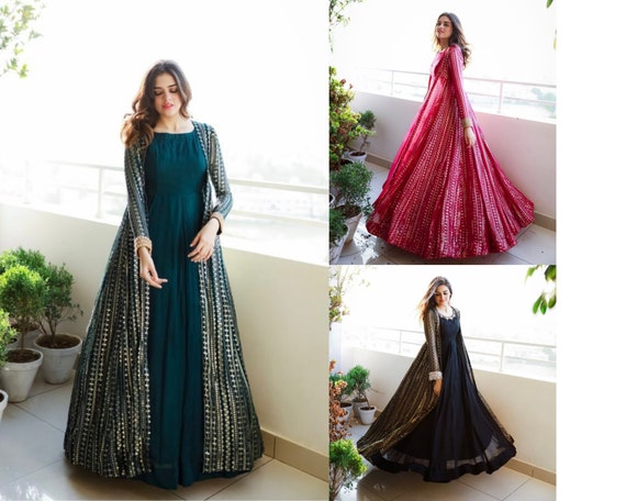 Buy Stunning Maroon Embroidered Satin Silk Cape Gown Online in USA – Pure  Elegance