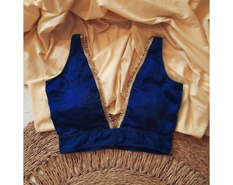 Stunning V-Neck Indian Saree Blouse, Readymade Saree Blouse, Indian Blouse For Women, Designer Indian Blouse, Custom Stitched Indian Blouse