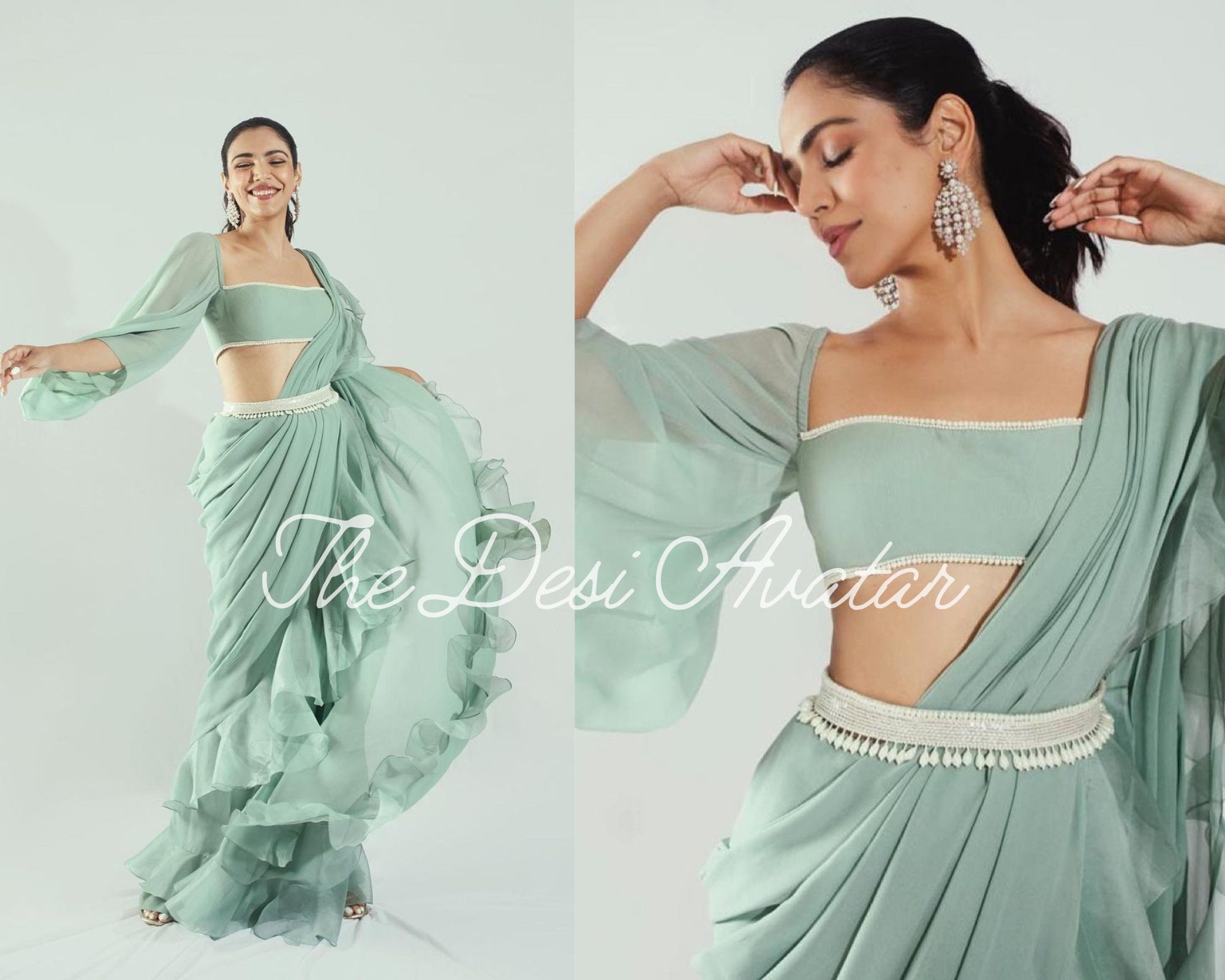 Saree With Sabyasachi Belt Bridesmaid Saree Latest Ruffle Saree With Blouse  USA Indian Stylish Designer Wear Outfit -  Ireland