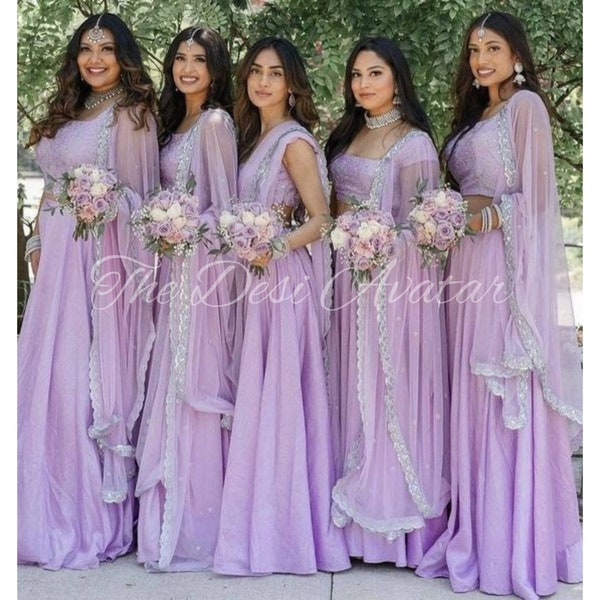 Elegant Indian Bridesmaids Lehenga Choli Combo, Custom Made Bridesmaids Dresses, Designer Dresses For Bridesmaids, Made To Order