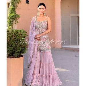Pink Indian Pakistani Wedding Sharara Suit, Readymade Stitched Salwar Suit, Gharara Suit, Salwar Kameez For Women And Girls