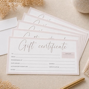 25 Blank Gift Certificate Vouchers for Small Business - 3.75x7.5" - Certificate Cards on Heavyweight Card Stock with Envelopes- PRINTED