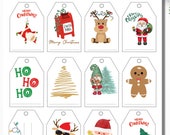 Christmas Tags Printable, Christmas Gnomes, Gift Tags, Digital Download, Set of 16 Xmas Gift Tag Designs- Print on Letter Size Sheet