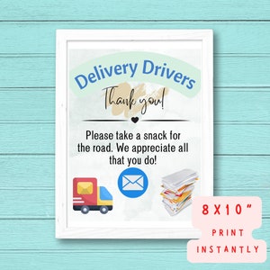 Printable Delivery Driver Snack Sign, Mail Carrier, Package Delivery, Thank You Sign, Take a Snack, Instant Download 8x10