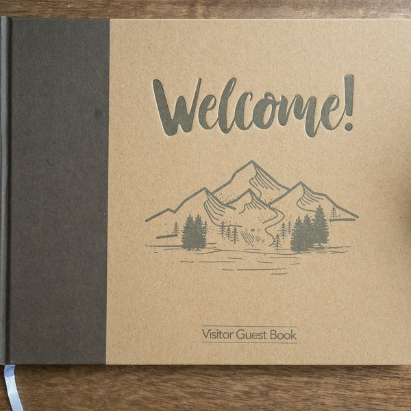 IMPERFECT SALE- Cabin Guestbook with Kraft Hardcover for Airbnbs, VRBO, Vacation Rental Properties- 120 Entries- 10x8"