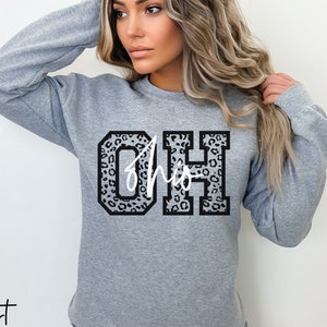 OH Ohio Sweater - Ohio Crewneck Pullover Sweatshirt - Leopard Print - State Sweatshirt - Ohio Shirt - Ohio State Cute Tee - Ohio Grad Gift