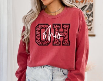 Ohio State Leopard Sweater Sweatshirt, Women's Ohio Sweater, Ohio Grad Gift Idea, Garment-Dyed Sweatshirt, Ohio Spirit Wear, Ohio Pride