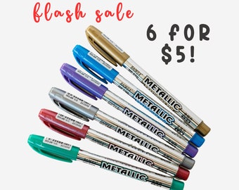 Gold, Silver, Red, Blue, Green & Purple Metallic Thin Markers Pens for Guestbooks, Sketch Pads, Drawing, Scrapbooks, Card Making, DIY Crafts