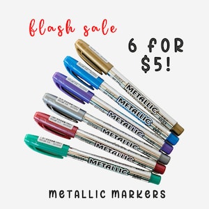 Gold, Silver, Red, Blue, Green & Purple Metallic Thin Markers Pens for Guestbooks, Sketch Pads, Drawing, Scrapbooks, Card Making, DIY Crafts