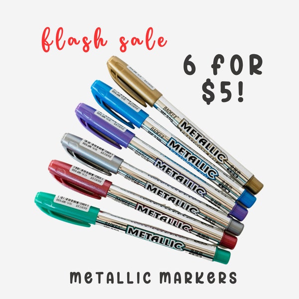 Gold, Silver, Red, Blue, Green & Purple Metallic Thin Markers Pens for Guestbooks, Sketch Pads, Drawing, Scrapbooks, Card Making, DIY Crafts
