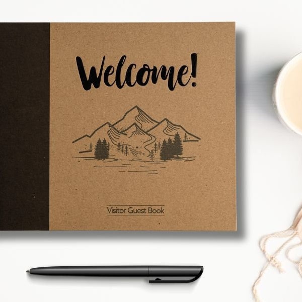 Cabin Vacation Rental Guest Book for Short Term Rental Hardcover Book - Mountain Décor (120 Entries) - 10x8" -Airbnb Gift - Visitor Log Book