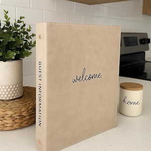 Welcome Binder Faux Grey Leather for Short Term Rentals Airbnbs, Welcome Guides