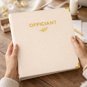 Officiant Linen Binder - 3 Ring Folder - Oatmeal Linen with Gold Foil Debossing - Letter Size