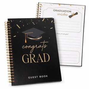 Graduation Guest Book - Black Hardcover Gold Spiral Binding - 120 Guest Pages - 2026 Grad Book with Guestbook Table Sign