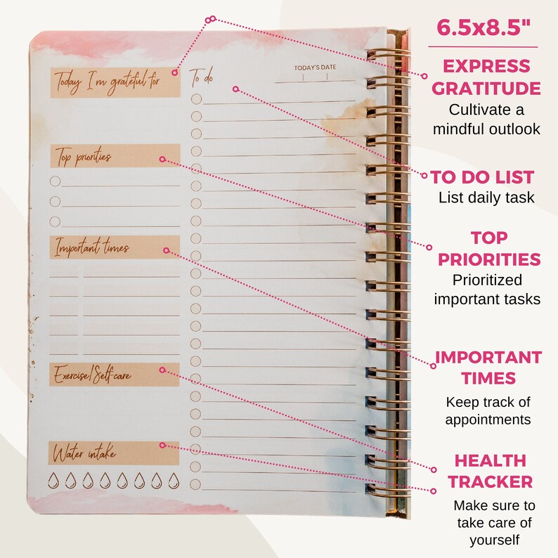 Undated Spiral Daily to Do Notebook Planner to Do List Cute Pink