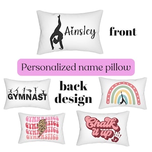 Girls Gymnastics Personalized Name Pillow - Gymnast Gift - 20x14" -Girls Xmas Gift - Spun Polyester Lumbar Room Decor- PILLOW INCLUDED