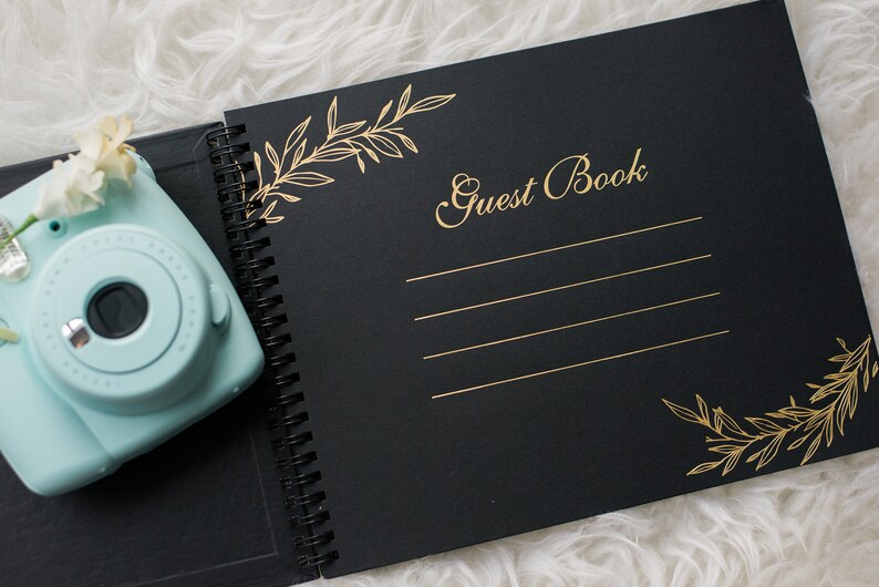 Wedding Guest Book Black & Gold Polaroid Spiral Hardcover Etsy