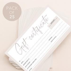 25 Blank Gift Certificate Vouchers for Small Business - 3.75x7.5&quot; - Certificate Cards on Heavyweight Card Stock with Envelopes- PRINTED