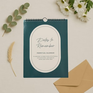 XL Perpetual Calendar Earth Tones -Birthdays and Anniversaries -12 Months -Dates to Remember - Important Dates - Hanging Wall Calendar