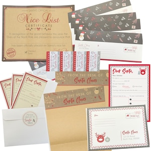 4 CONJUNTOS IMPRESSOS - Kit Carta ao Papai Noel - Diversão de Natal para crianças - Carta de papelaria de Natal, Carta do Papai Noel, Certificado de Lista Bonita de Natal, Pólo Norte