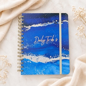 Undated Daily to Do Planner- Cute Design Laminated Hardcover 302 Pages, To do List, Spiral Notebook, Navy Blue