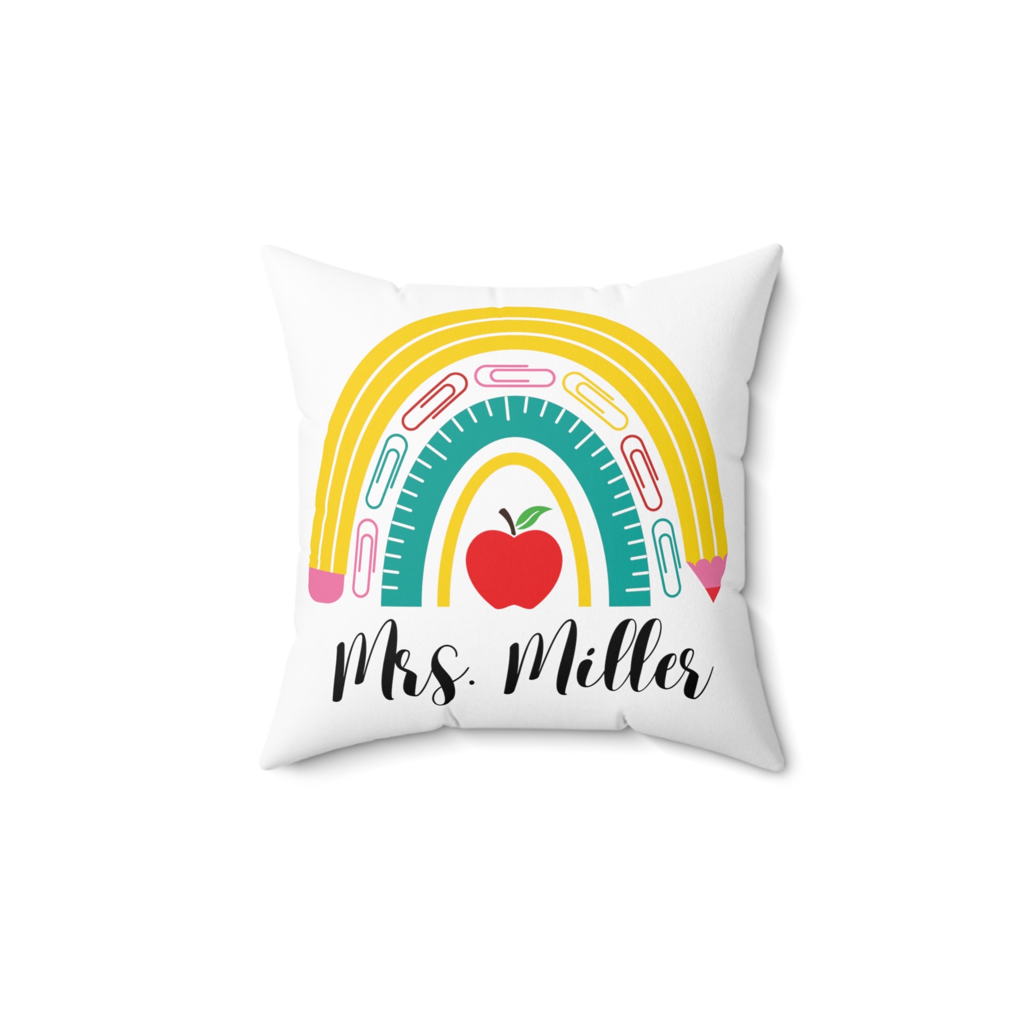 Custom Teacher Pillow - Gift For Teachers, Christmas Gift, Teacher Gift, Rainbow with Teacher Name, Spun Polyester Square Pillow, Classroom